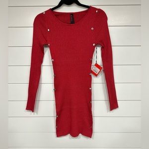 Red long sleeved sweater dress